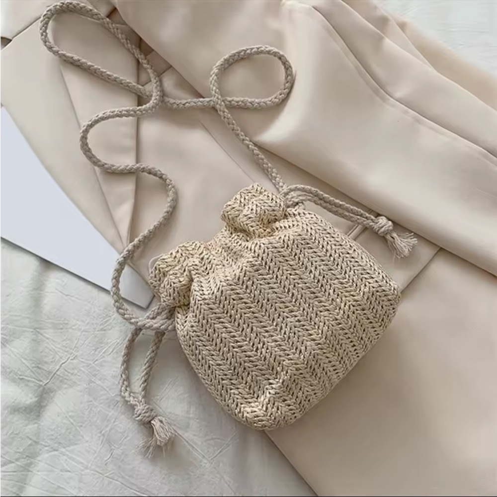 Straw Drawstring Crossbody Bag - Picture 2 of 11